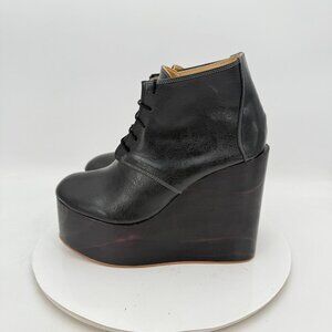 Deandri Women Size 6 Black Leather Lace Up Platform High Wedges Ankle Boot